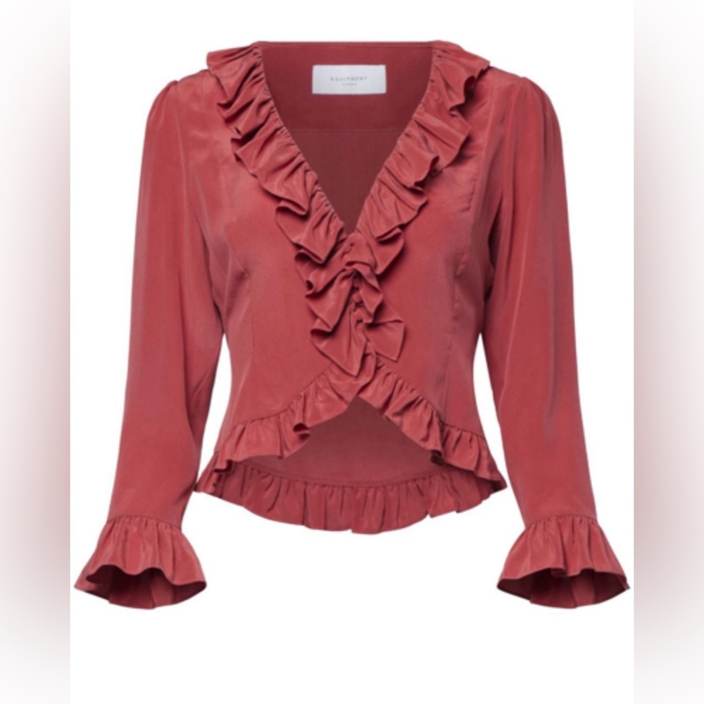 Retails $295, sz XS, Equipment Yasmina Long Sleeve Silk ruffle blouse